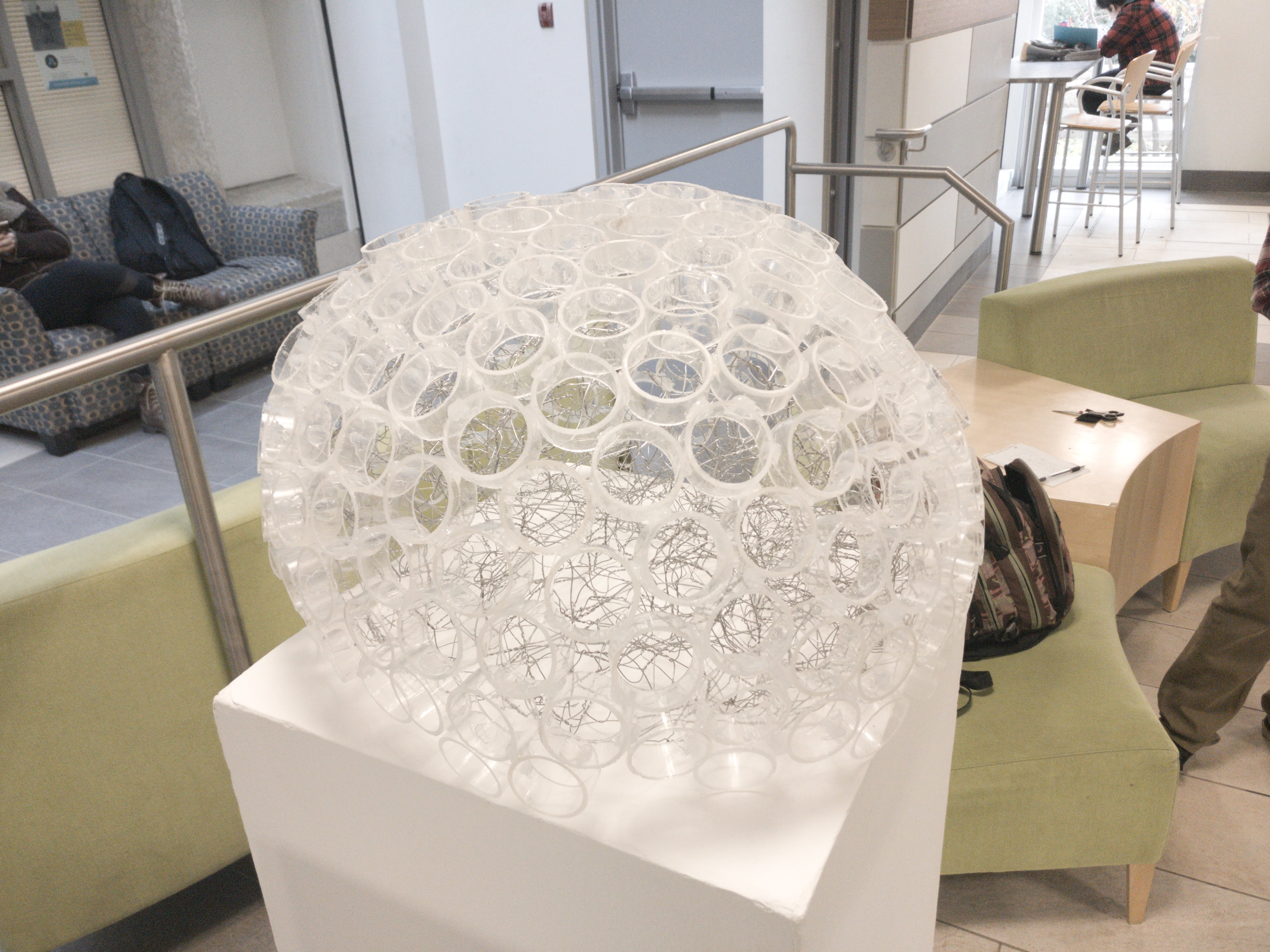 A sculpture made from reclaimed plastic tubes made by Diana Angheluta for ARTCycled 2018